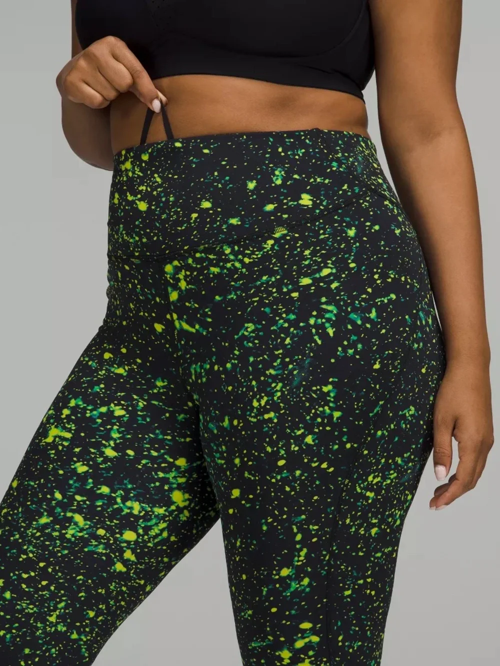 lululemon athletica Black Leggings with Neon Yellow-Green Splatter